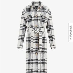 EXPRESS BLACK & WHITE PLAID TIE WAIST SHACKET